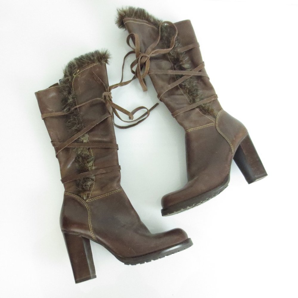 Z. LONDON Genuine Brother Leather Boots Fur Trim